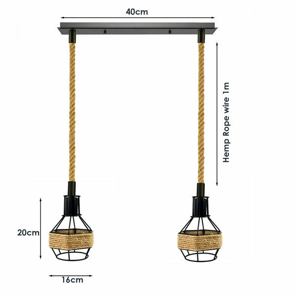 Retro Hemp Rope Hanging Ceiling Pendant light with Hemp cage