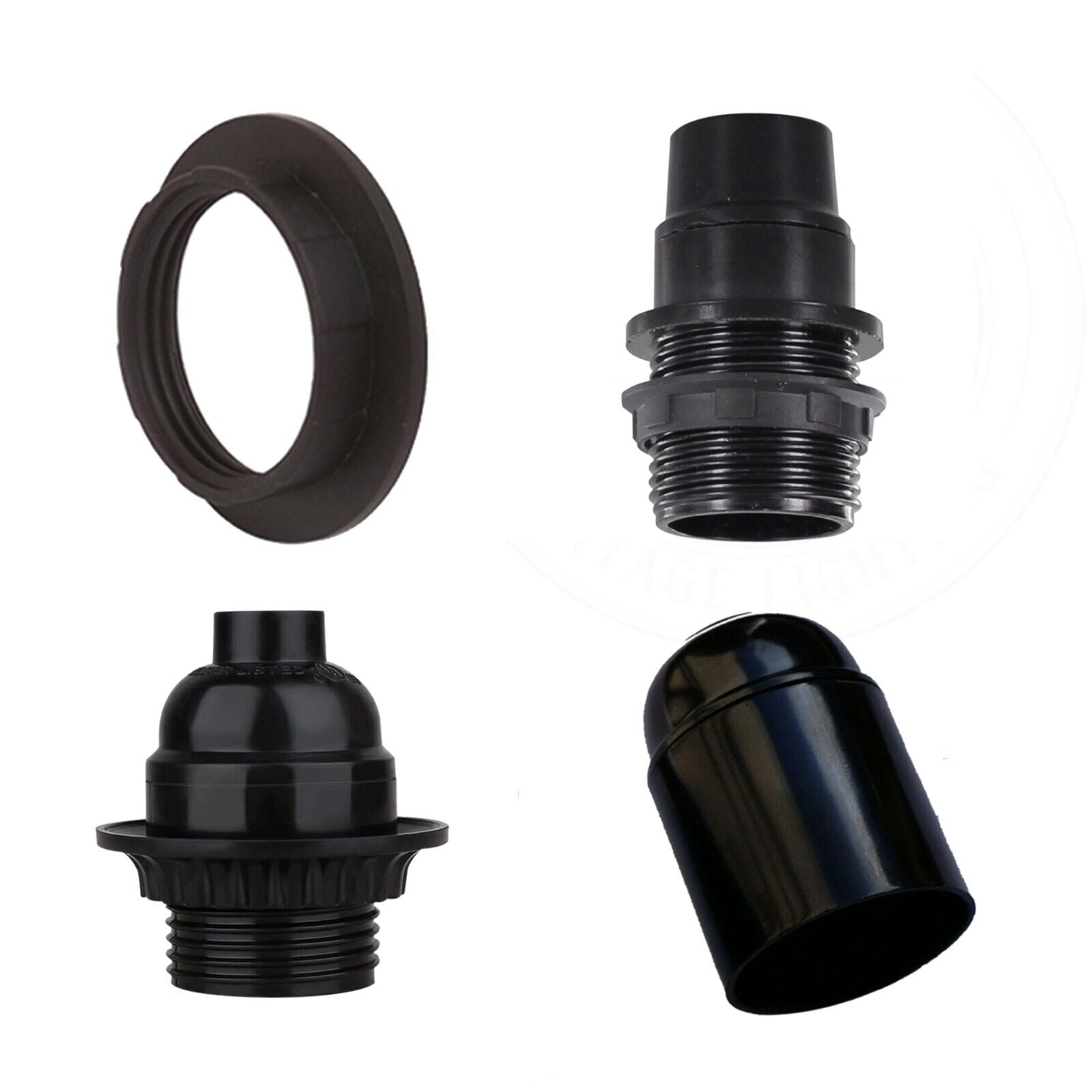 Black Light Shade Collar Ring Adaptor E27 Lamp Bulb Holder Screw connected and Made of Plastic.