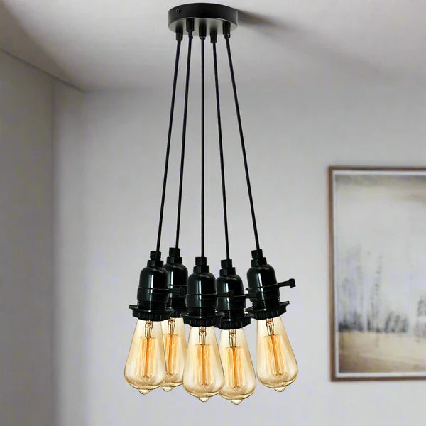 Multi Way Black Modern Ceiling Pendant Fitting LED Light Bulbs Lampshade UK~2257