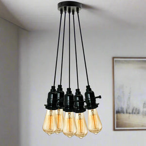 Multi Way Black Modern Ceiling Pendant Fitting LED Light Bulbs Lampshade UK~2257