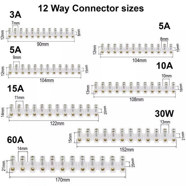 12 Way cable connector Terminal blocks white Connector Strip