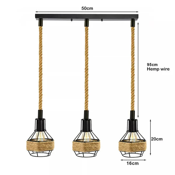 Retro Hemp Rope Hanging Ceiling Pendant light with Hemp cage