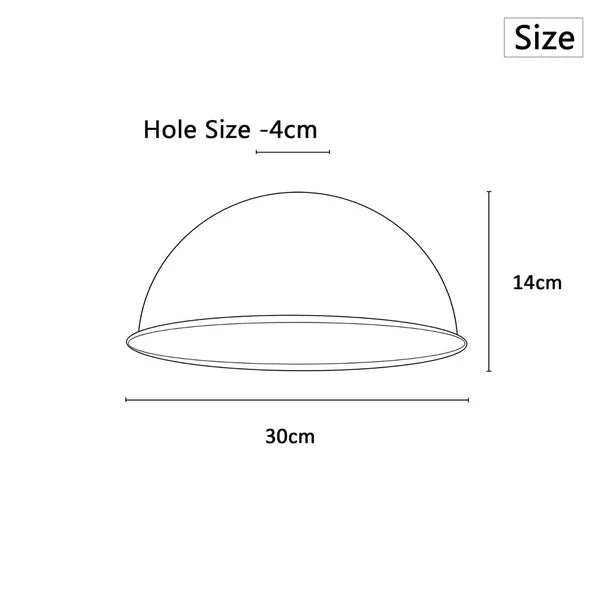 Measurement chart for a dome-shaped object with dimensions labeled.