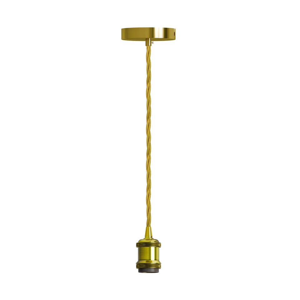 E27 Pendant Light Fitting with Ceiling Rose and Fabric Cord