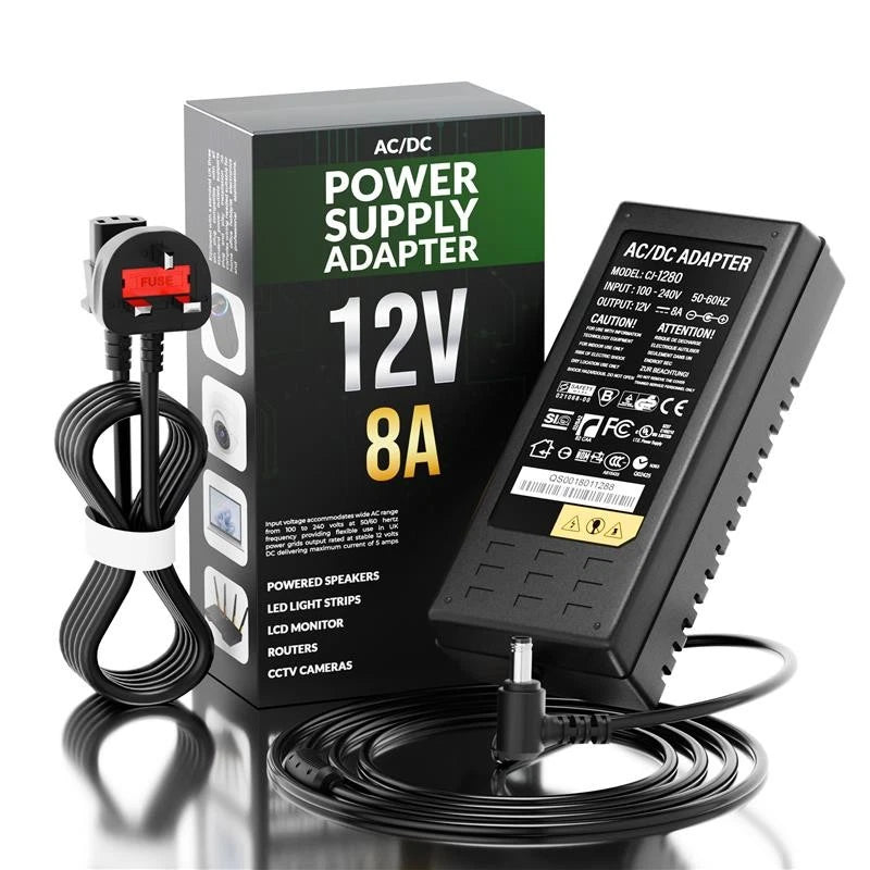12V 8A 96W DC Power Supply Adapter – AC to DC for LED Strips