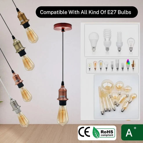 E27 Ceiling Rose | Vintage Industrial Pendant Lamp Holder | Complete Fitting | UK