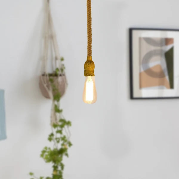 Vintage Ceiling Pendant Light Yellow Colour Hemp Rope Hanging Lamp lights ~3797