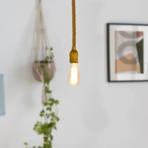 Vintage Ceiling Pendant Light Yellow Colour Hemp Rope Hanging Lamp lights ~3797