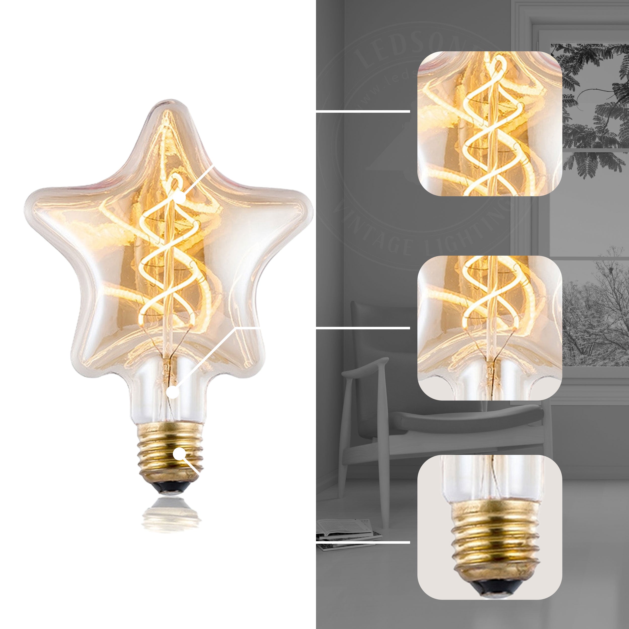 Vintage Retro style E27 Edison Screw Amber Glass light Bulbs, Warm White Colour Indoor decorative Lamp