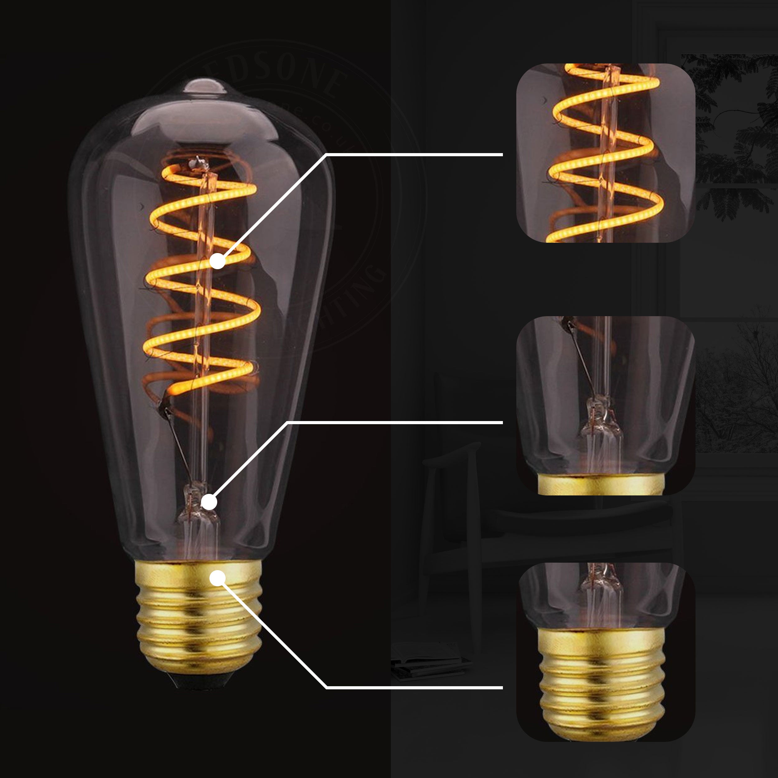 Vintage Retro style E27 Edison Screw Amber Glass light Bulbs, Warm White Colour Indoor decorative Lamp