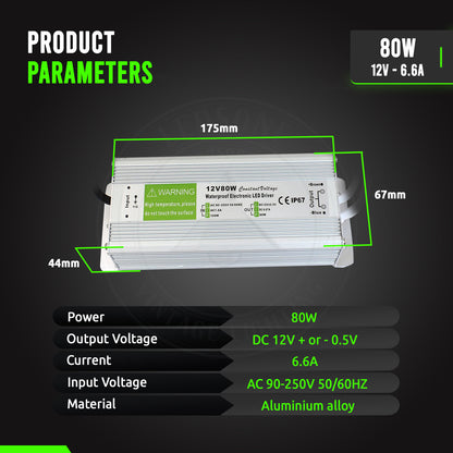 Waterproof LED Transformer | 12V | IP67 | DC 12V 5A 60W to DC 12V 10A 120W Double Outlet