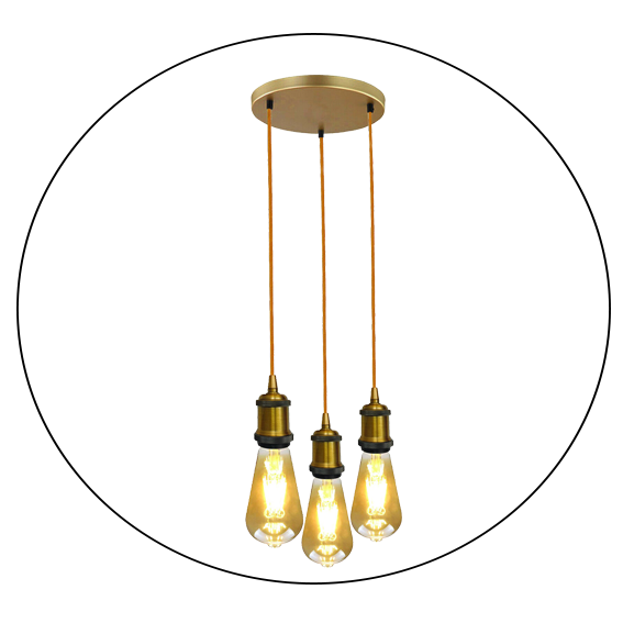Yellow brass  3 Head Pendant Braided Fabric Flex Lamp Holder Fitting~1284