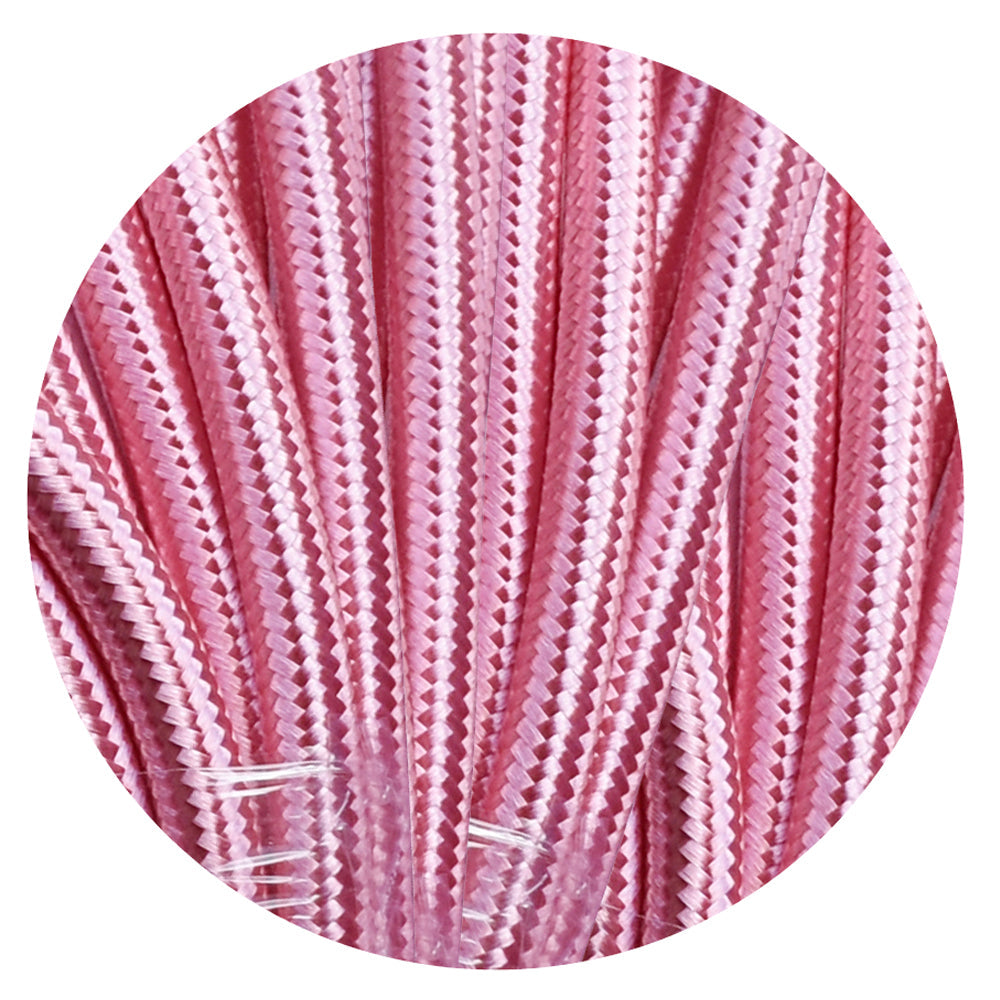 0.75mm 2 core 8 Amp Round Vintage Braided Shiny Pink Fabric Covered Light Flex