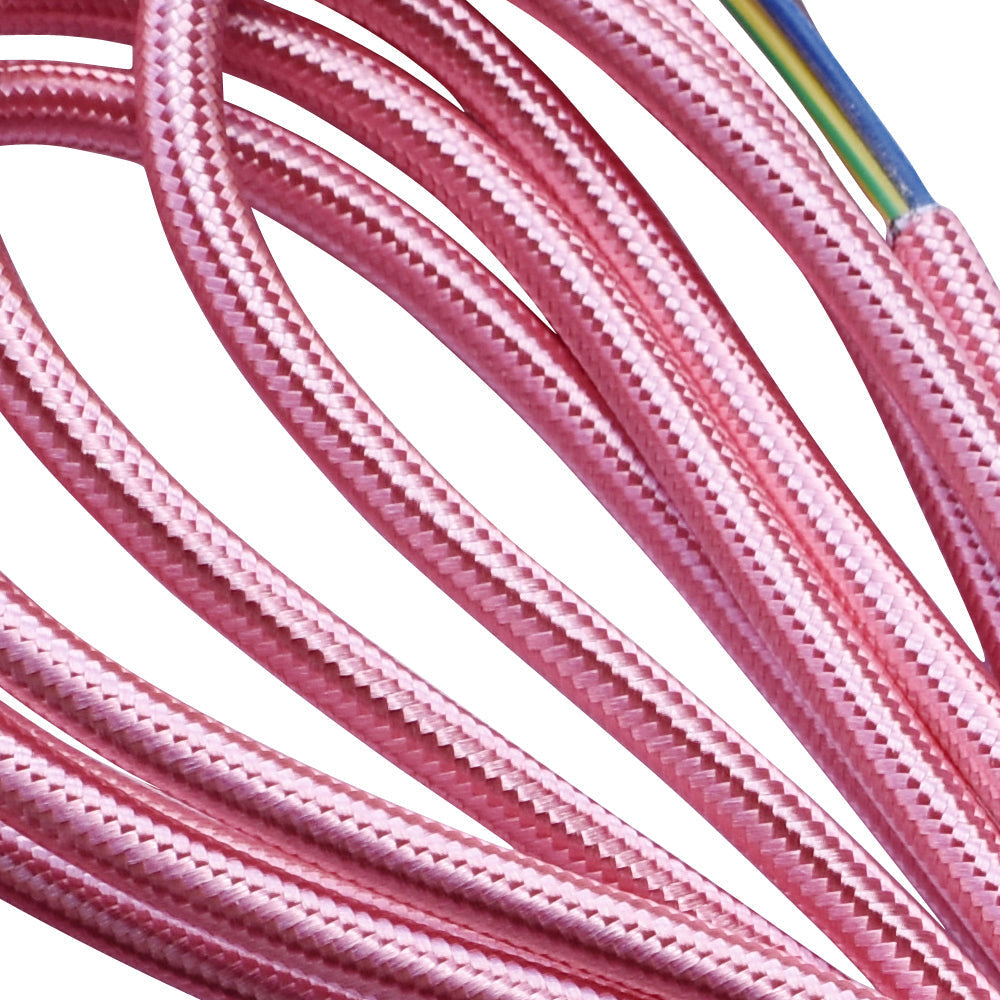 2 Core 8 Amp Fabric Cable Covered Wire Braided Flex Shiny Pink