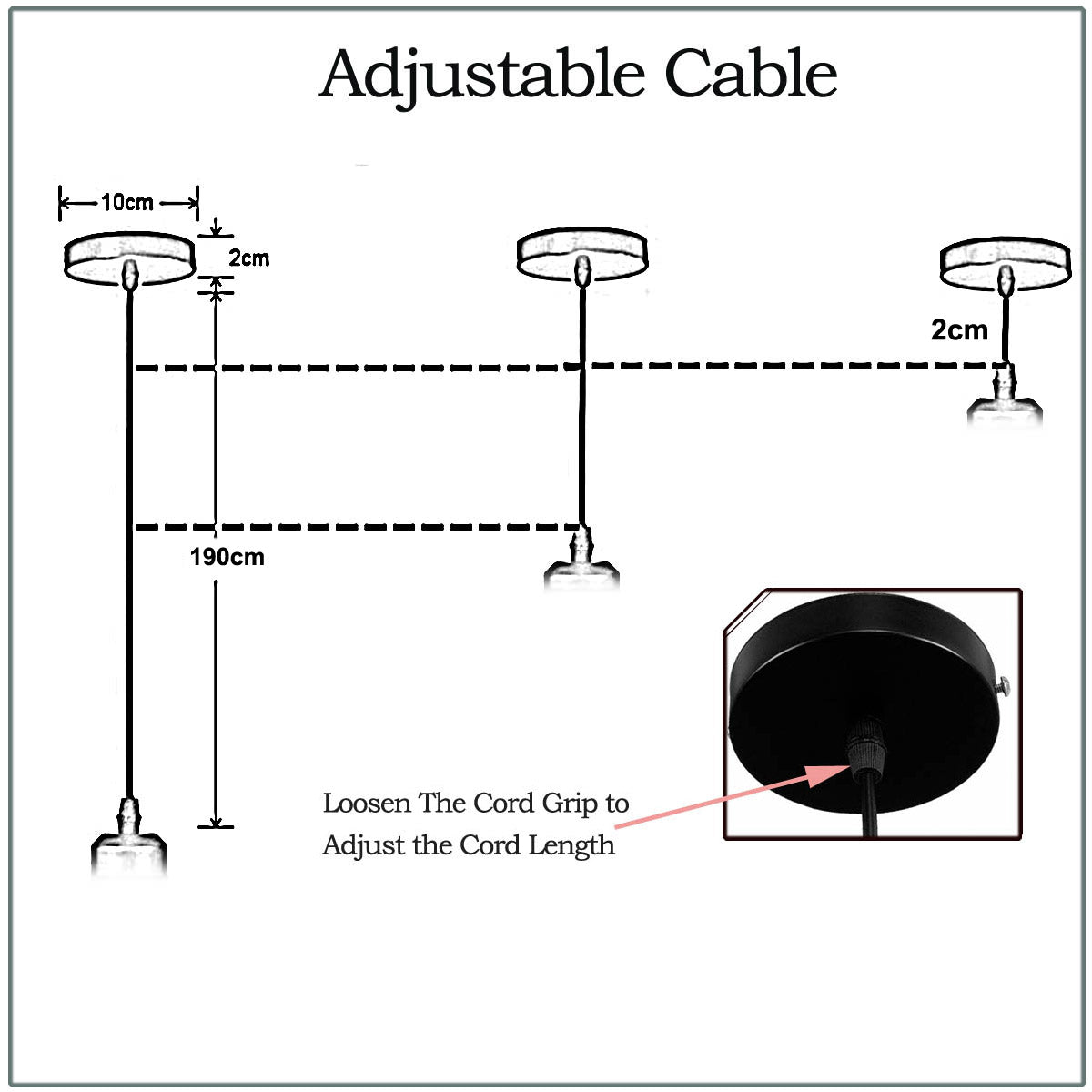 2m Black Round Cable E27 Base Shiny Black Pendant Holder~1725 - electricalsone UK Ltd