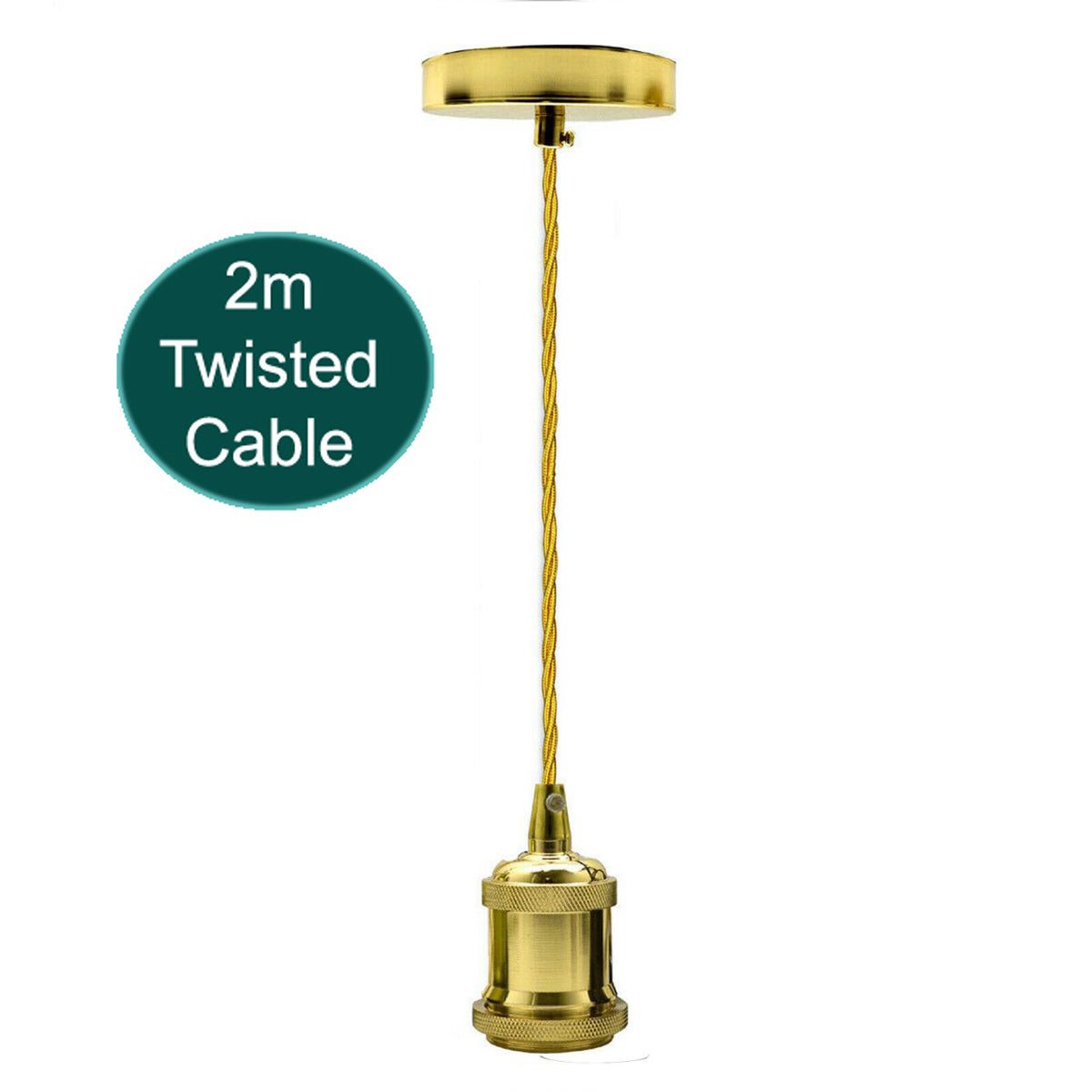 2m Gold Twisted Cable E27 Base Pendant French Gold Holder~1735 - electricalsone UK Ltd