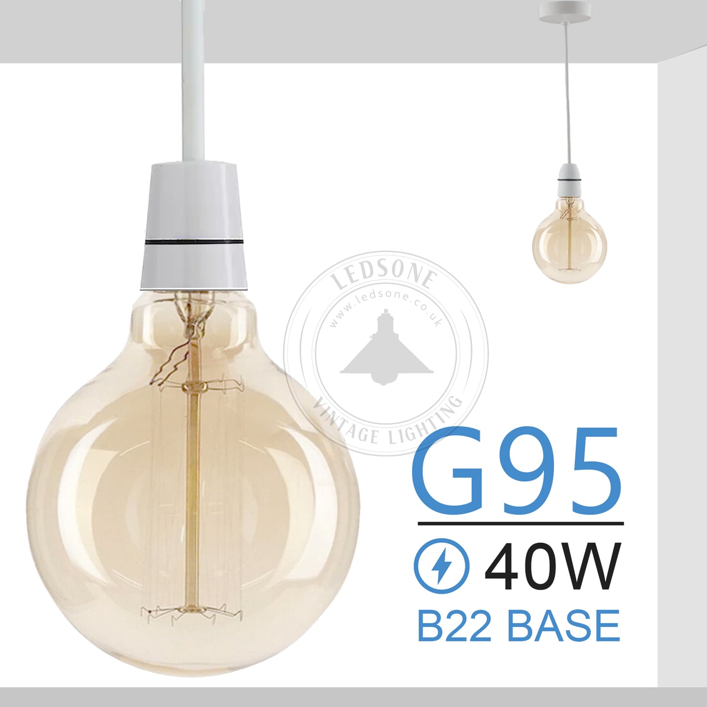Dimmable G95 B22 40W Edison Vintage Filament Globe Light Lamp Bulb