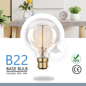 Dimmable G95 B22 40W Edison Vintage Filament Globe Light Lamp Bulb