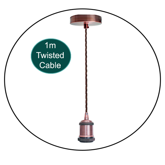 1m Brown Twisted Cable E27 Base Copper Holder~1712