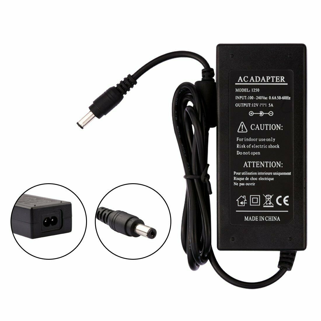 AC DC 12V 5A Power Supply Adapter Charger Transformer for 3528/5050 LED Strip
