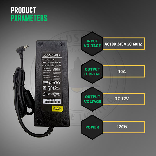 AC DC 12V 10A Power Supply Adapter Charger Transformer for 3528/5050 LED Strip