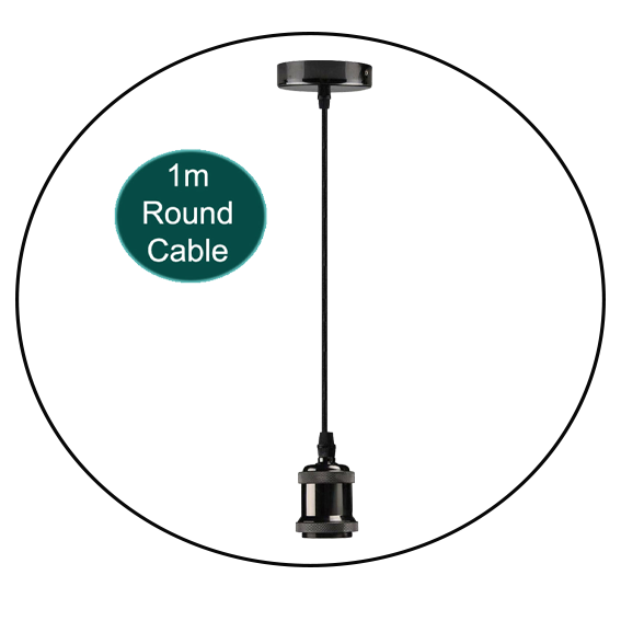 1m Black Round Cable E27 Base Black Holder~1716
