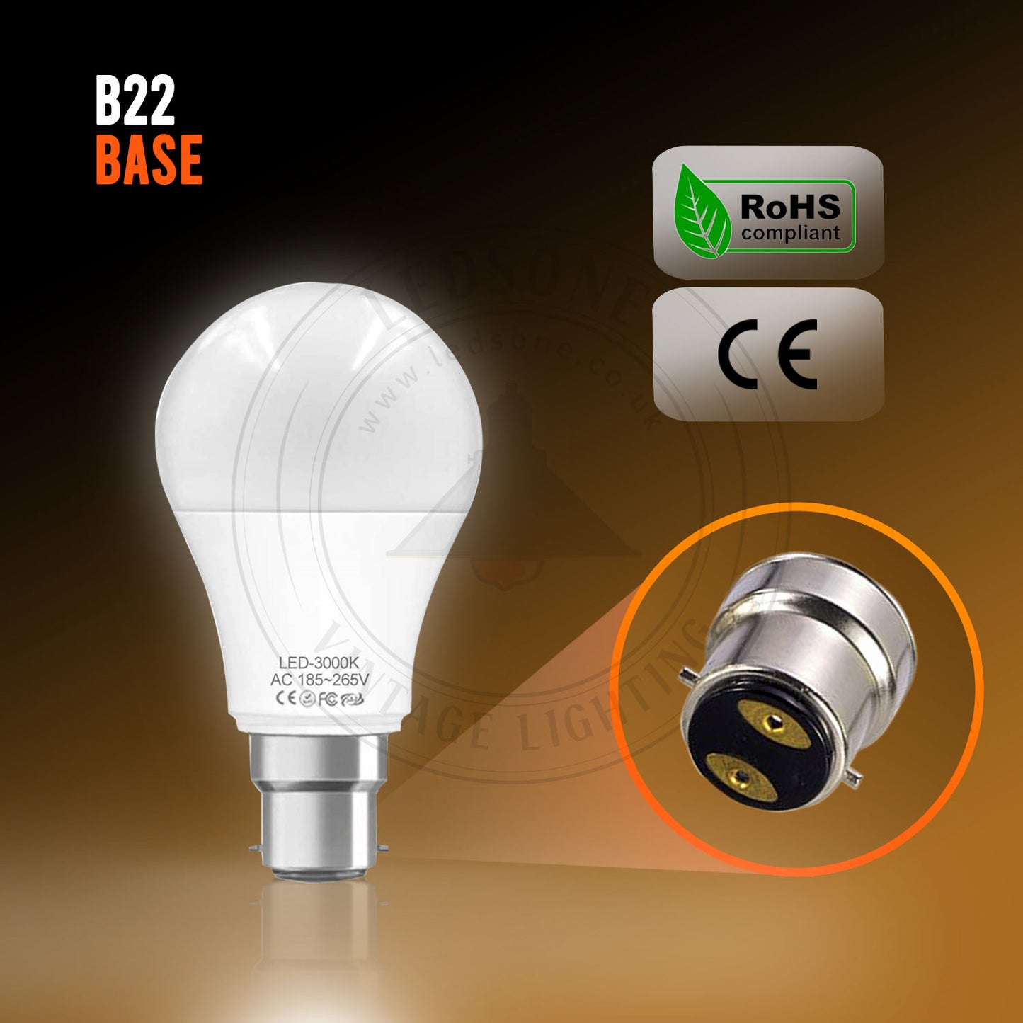 B22 3W Energy Saving Warm White LED Light Bulbs A60 B22 Screw-in non dimmable bulbs