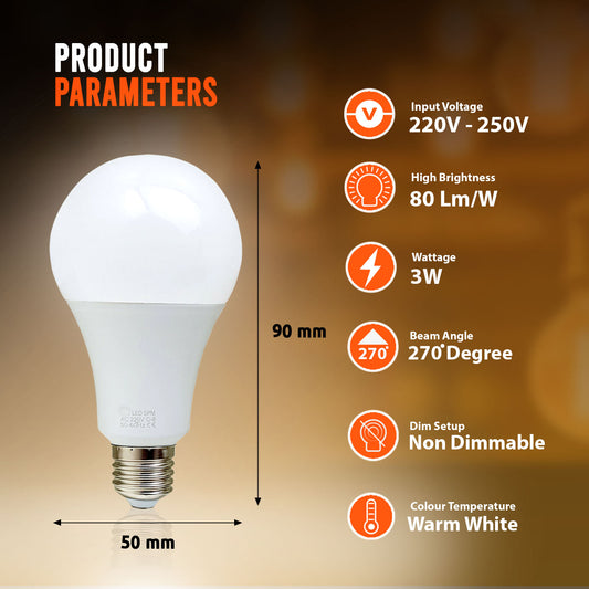 E27 3W Energy Saving Warm White LED Light Bulbs A60 E27 Screw-in non dimmable bulbs