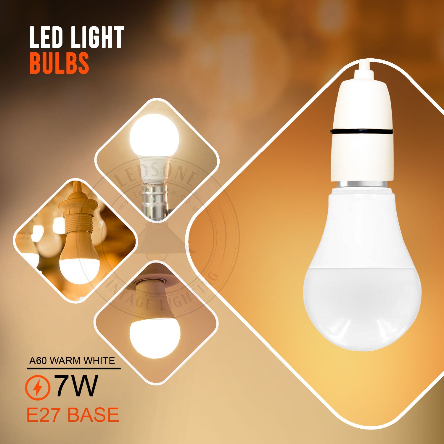 E27 7W Energy Saving Warm White LED Light Bulbs A60 E27 Screw-in non dimmable bulbs