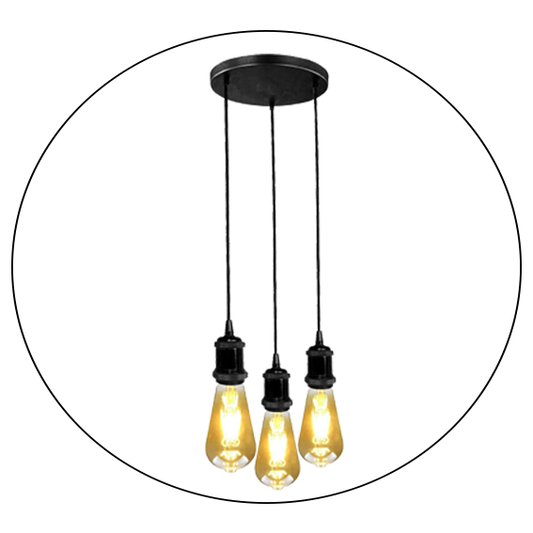 Black 3 Head Pendant Braided Fabric Flex Lamp Holder Fitting~3635