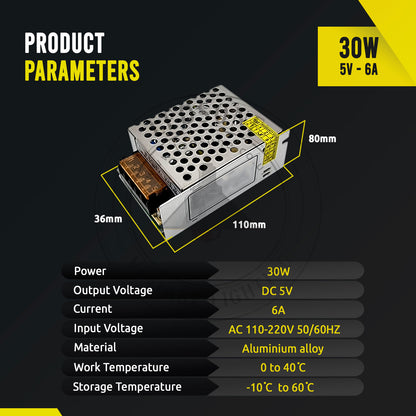 DC 5V LED Transformer – IP20 Regulated Switching Power Supply, 10W–300W