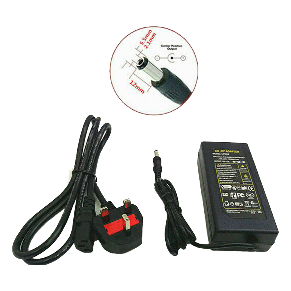 12V 5A 60W power supply adapter for 3528 5050 LED strip lights.