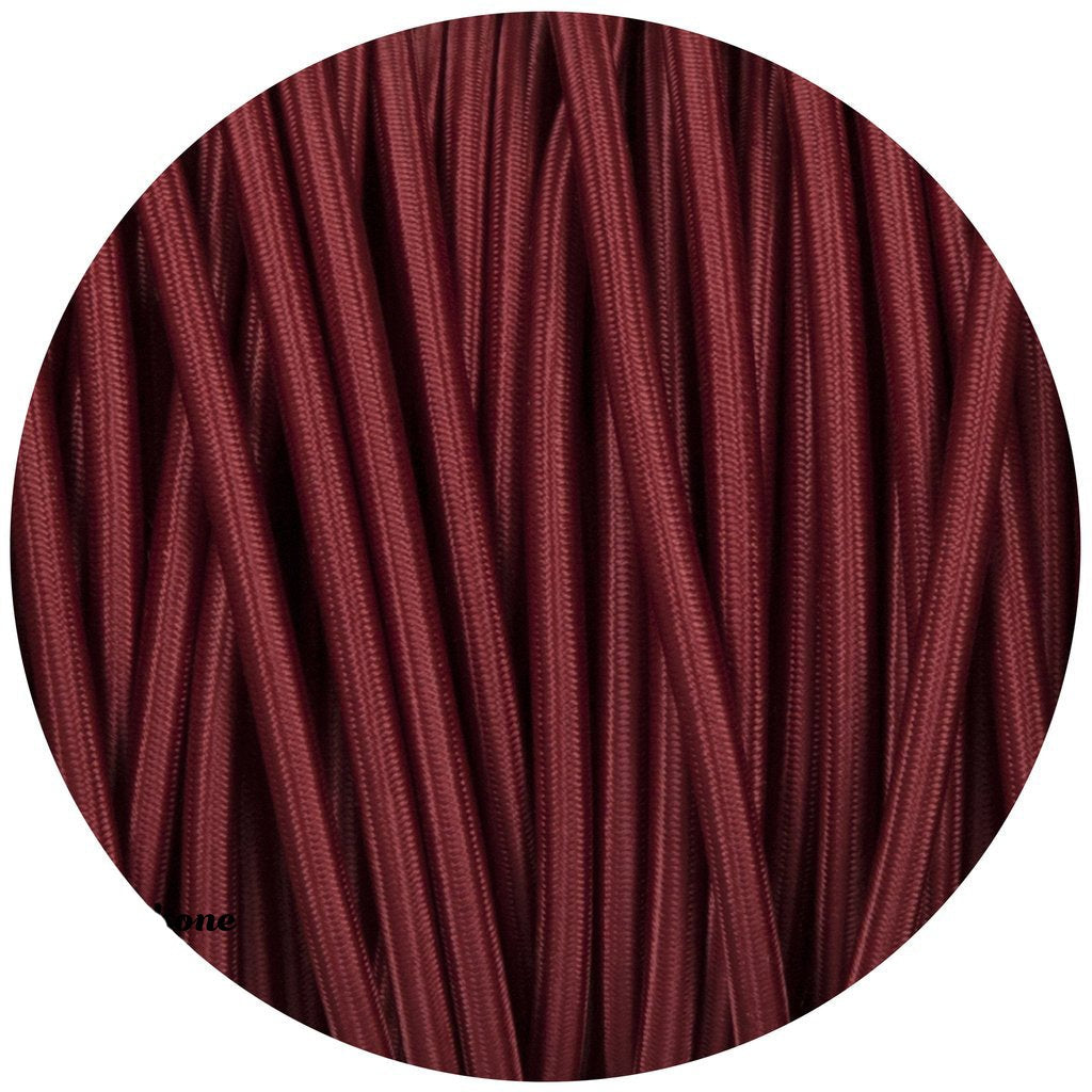3 core Round Vintage Braided Fabric Burgundy Cable Flex 0.75mm