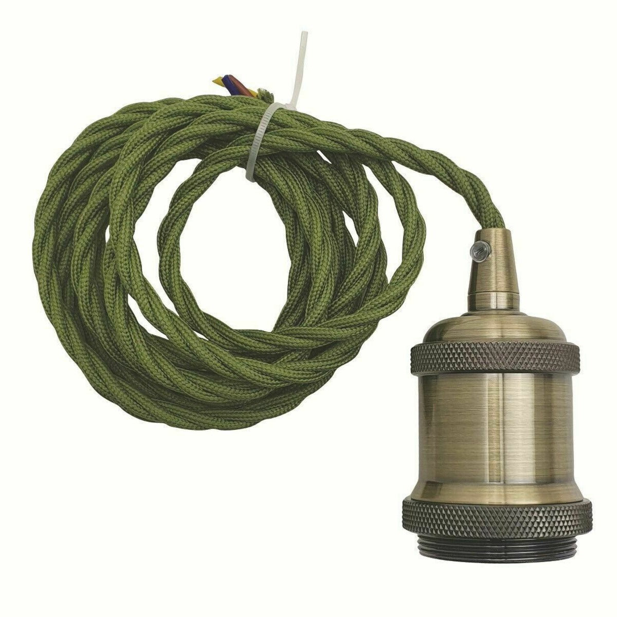 2m Army Green Twisted Cable Pendant E27 Base Green Brass Holder~1732