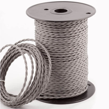 2 Core Twisted Cable Lamp Cord Fabric Cable Braided Flex Grey