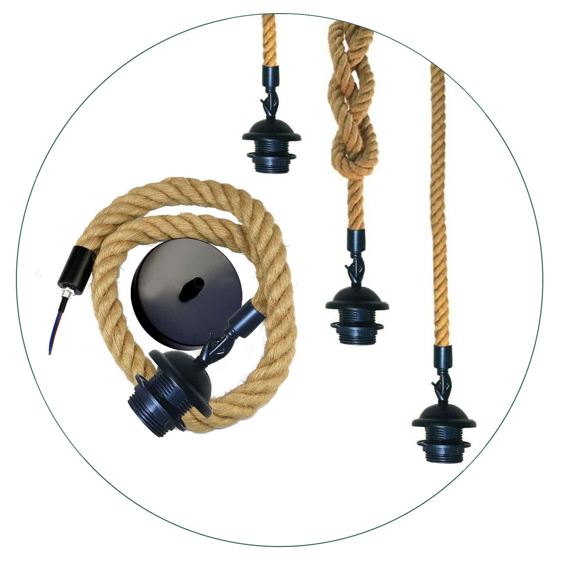 E27 Holder Vintage Retro Hemp Rope Pendant Ceiling Light Décor Rope 0.5M/1M/2M~1358 - electricalsone UK Ltd