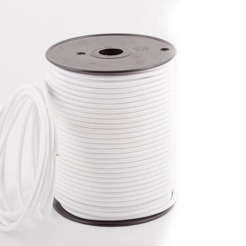 3 core Round Vintage Braided Fabric White Coloured Cable Flex 0.75mm