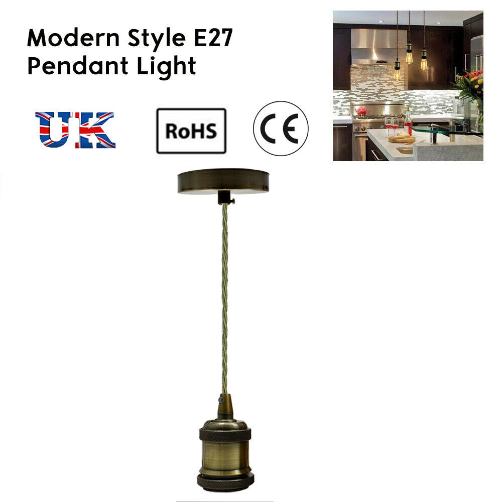 Pendant Light Fitting Ceiling Rose E27 Suspension Green Brass~2381 - electricalsone UK Ltd