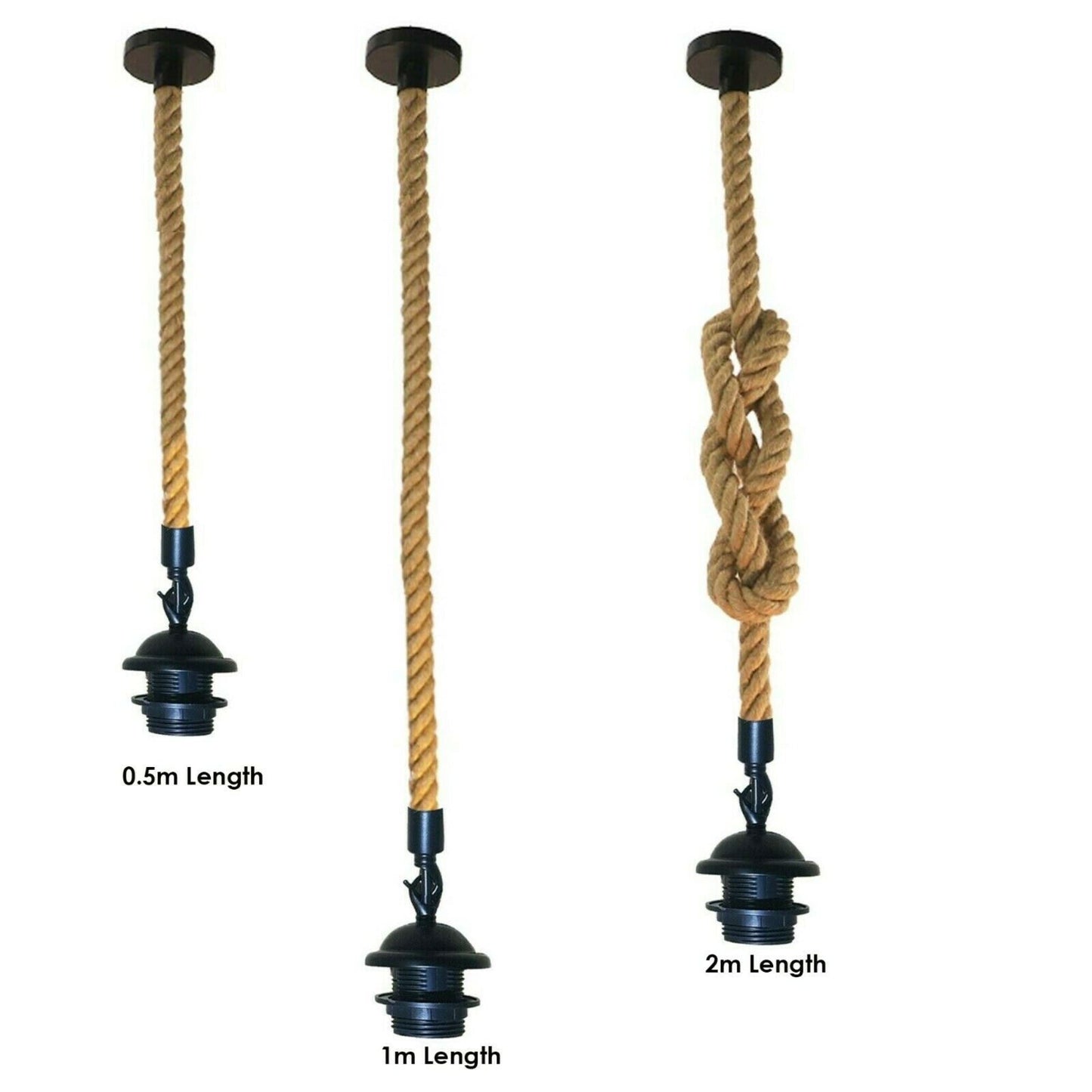 Retro Hemp Rope Iron Pendant Hanging set~2456 - electricalsone UK Ltd