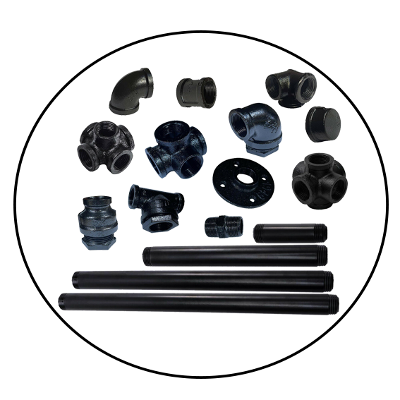 Durable 3/4 BSP Malleable Iron Pipe Fitting, Black Painted, Steam Punk Style