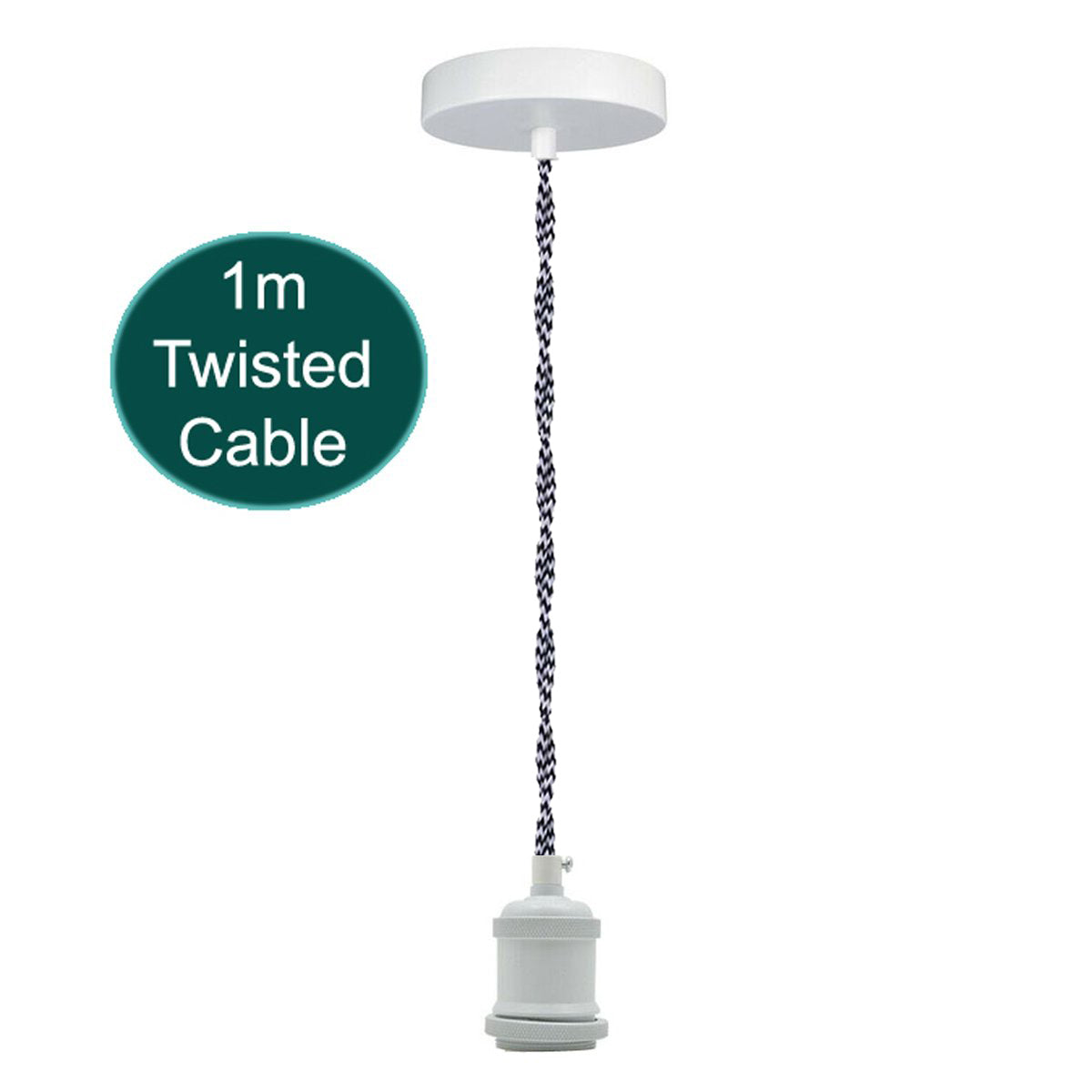 1m Grey Twisted Cable E27 Base White Holder~1705 - electricalsone UK Ltd
