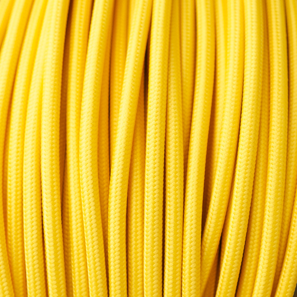 2 Core Round Braided Wire Fabric Cord Cable Flex Yellow 