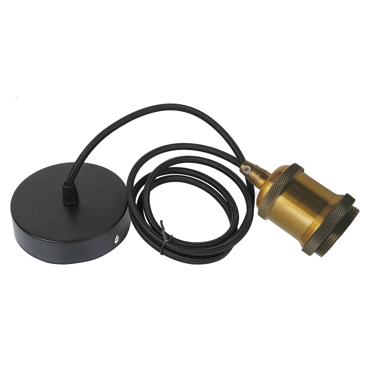 1m E27 Base Black Cable Yellow Brass Holder~1704 - electricalsone UK Ltd