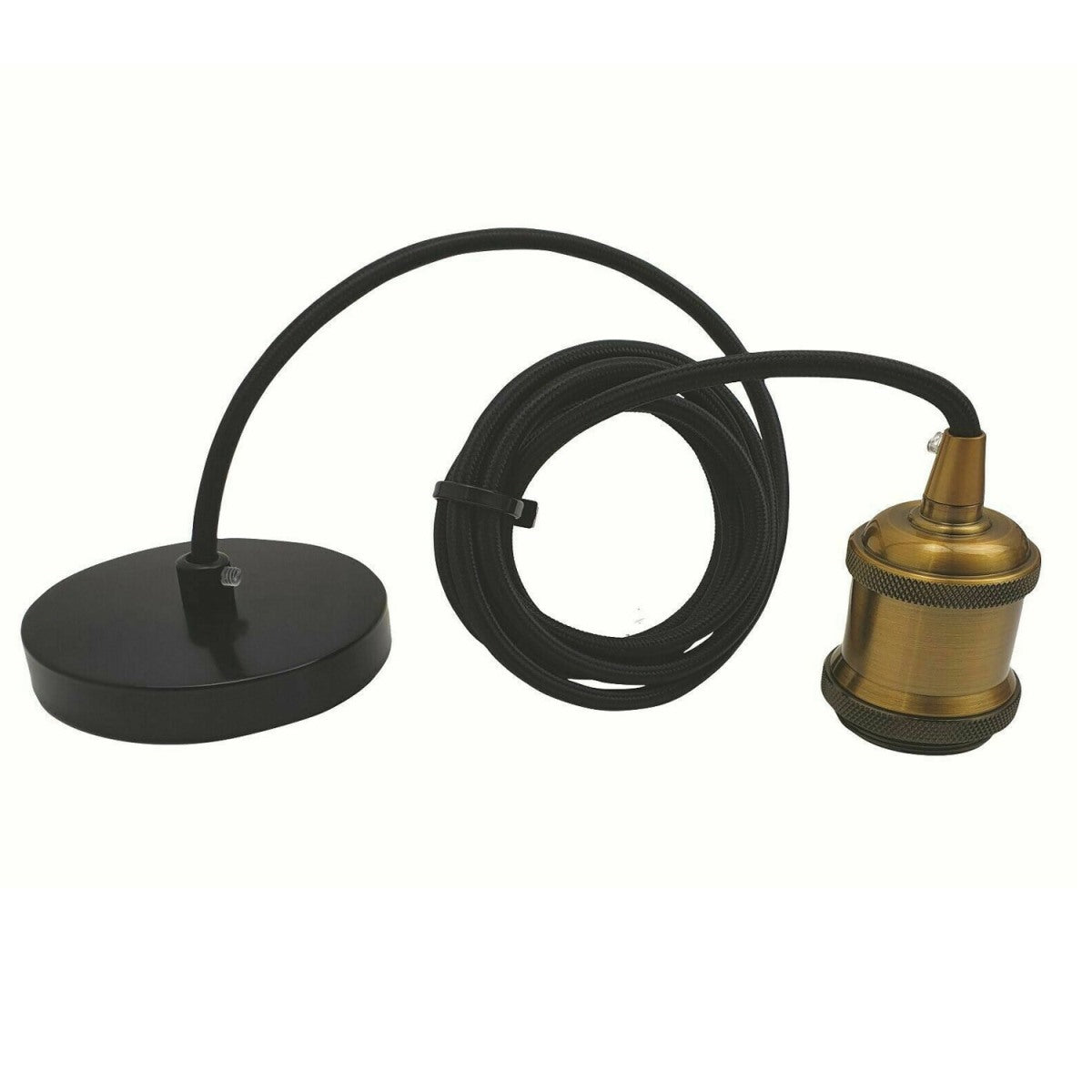 1m E27 Base Black Cable Yellow Brass Holder~1704 - electricalsone UK Ltd