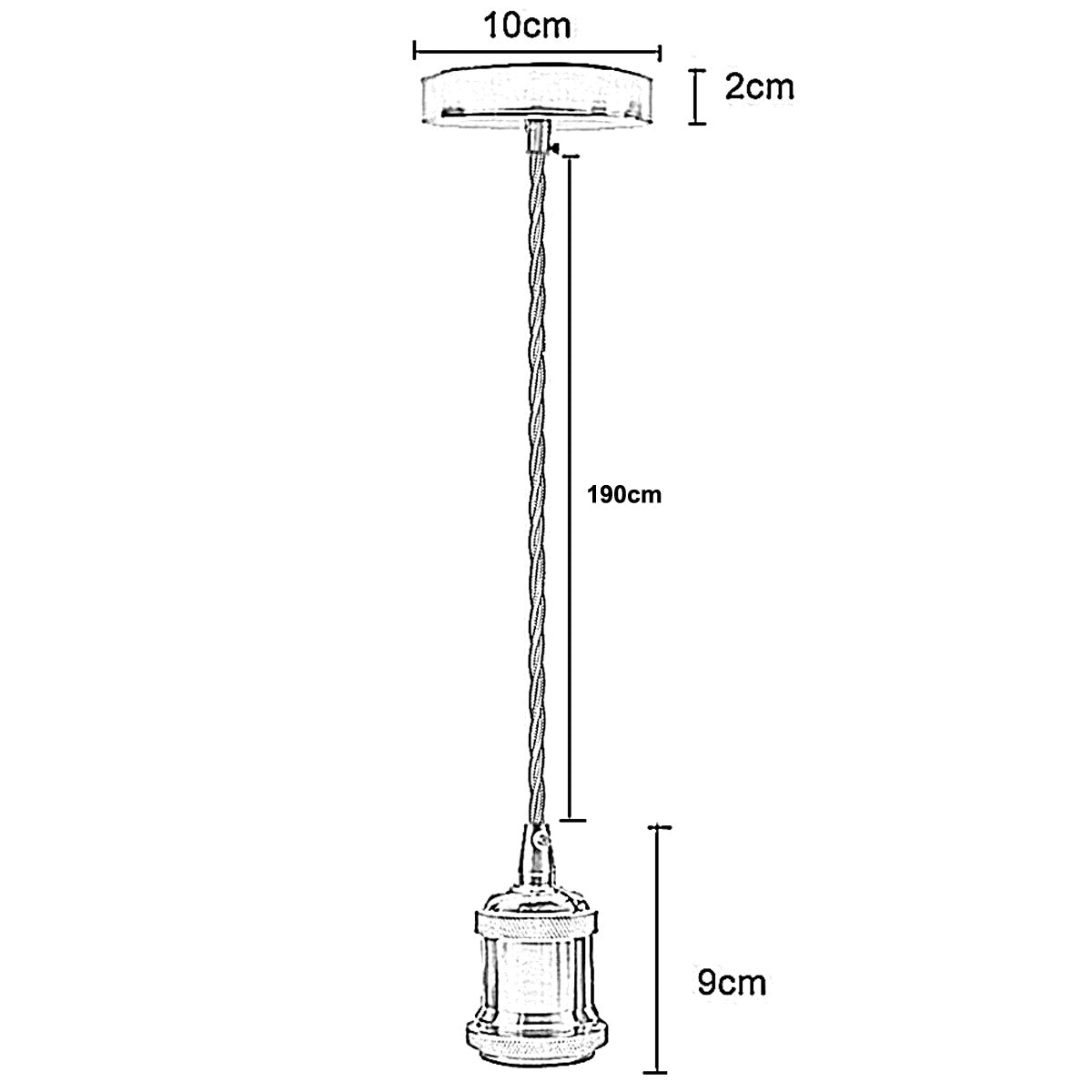  E27 base copper pendant holder with 2m twisted cable for hanging lights