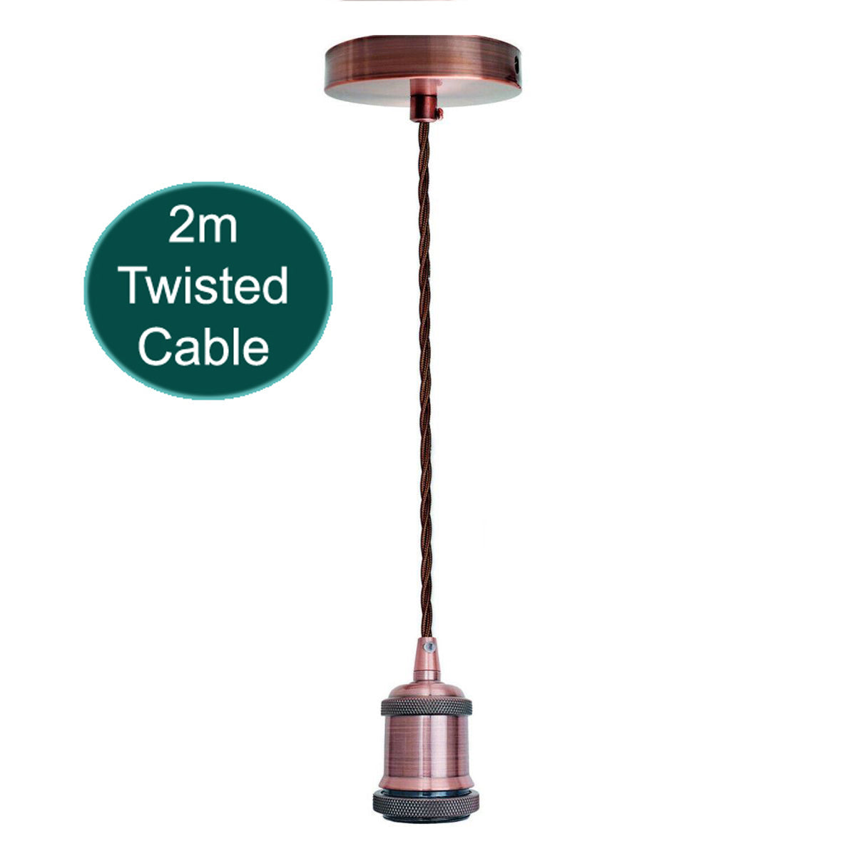 E27 base copper pendant holder with 2m twisted cable