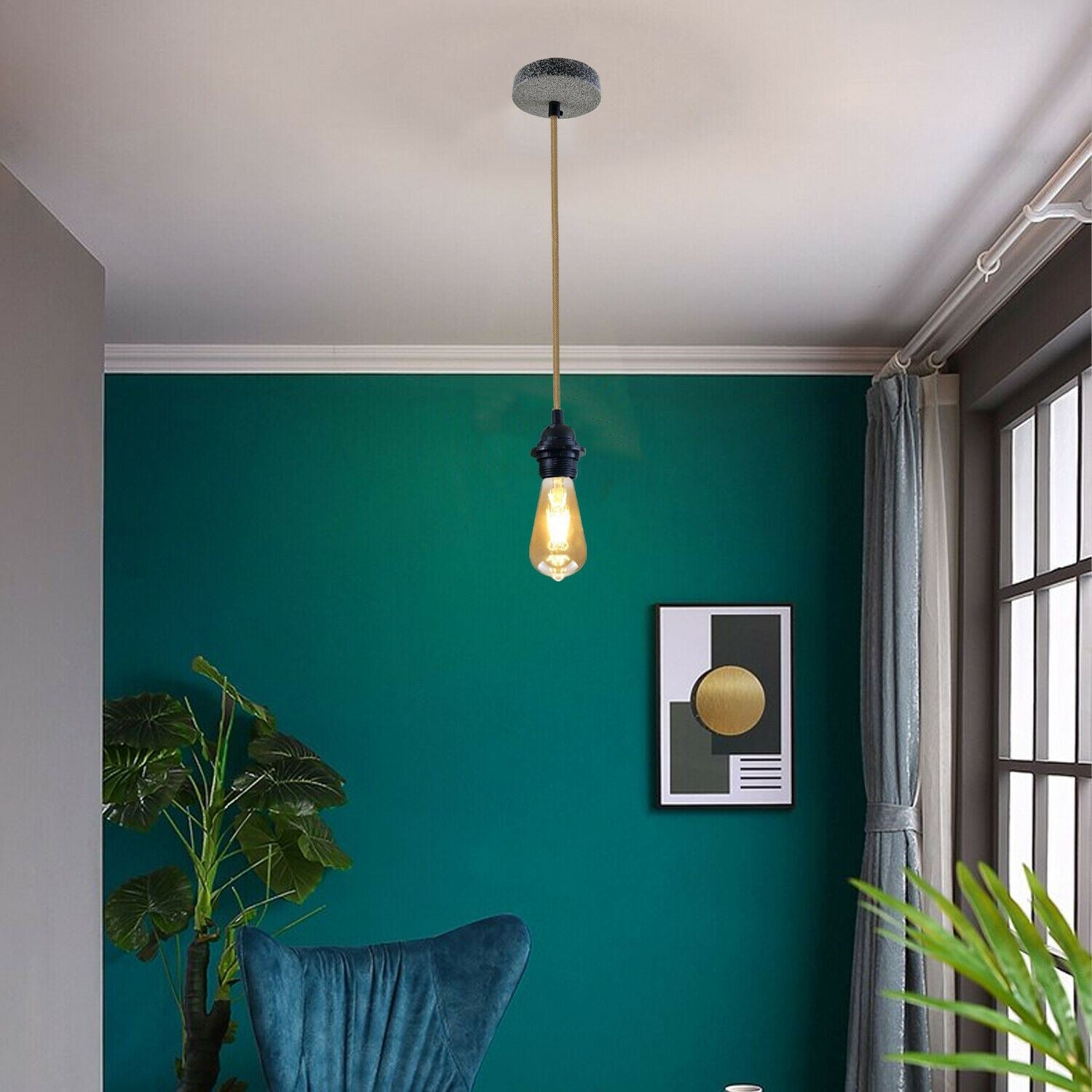 e27 holder Industrial Vintage Retro Ceiling Rose Fabric Flex Hanging Pendant Lamp Holder