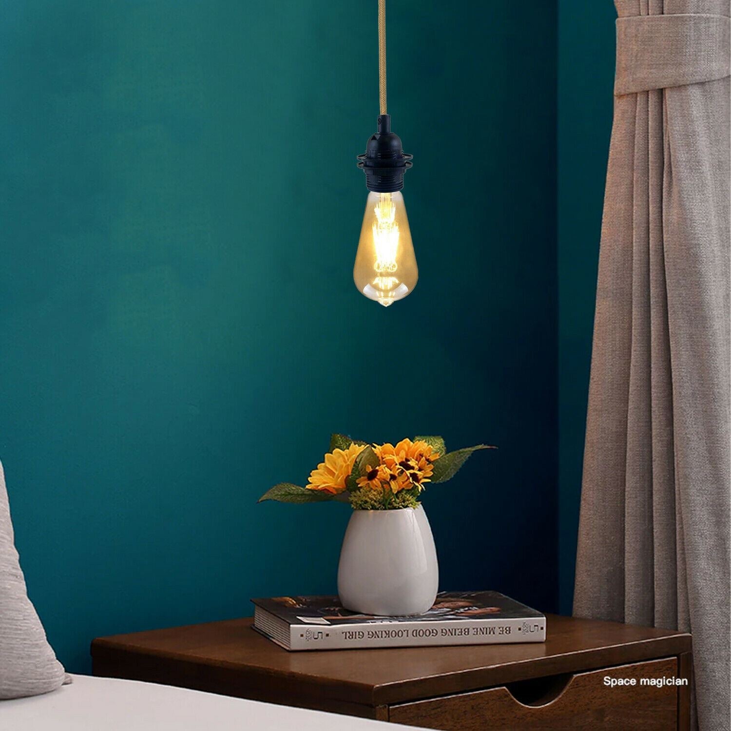 e27 lamp holder  Industrial Vintage Retro Ceiling Rose Fabric Flex Hanging Pendant Lamp Holder