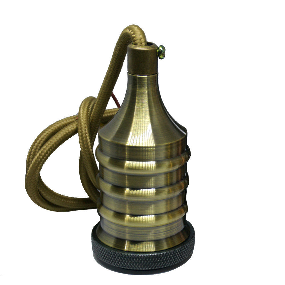 Green brass E27 pendant light holder with industrial design