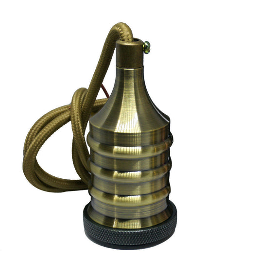 Green brass E27 pendant light holder with industrial design